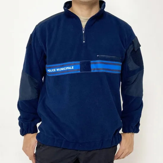 スモール特価 フランス自治体警察 POLICE MUNICIPALE ネイビー ブルーストライプ ハーフZIP フリースシャツ 新品