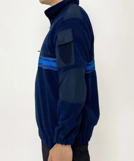 スモール特価 フランス自治体警察 POLICE MUNICIPALE ネイビー ブルーストライプ ハーフZIP フリースシャツ 新品