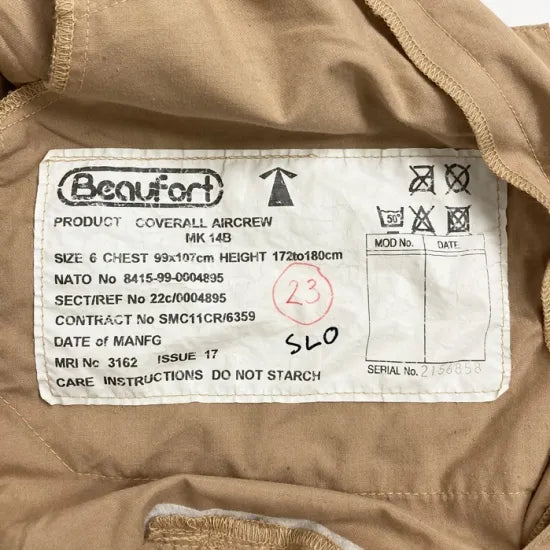 イギリス空軍 RAF サンド エアクルーカバーオール USED 577KU