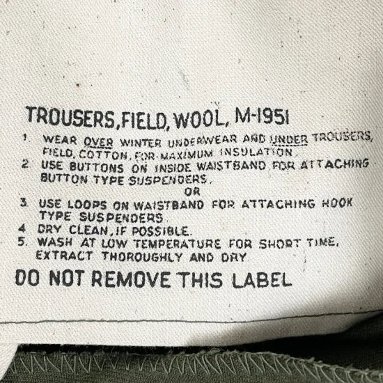 アメリカ軍 OD ウール M-51 フィールドパンツ ブラス製ジッパーフライ 上質USED =