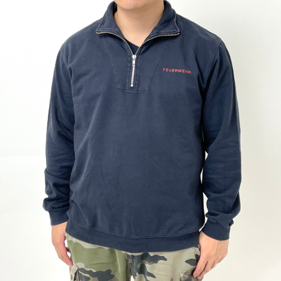 ドイツ消防 FEUERWEHR ネイビー ハーフジップ スウェットシャツ USED =