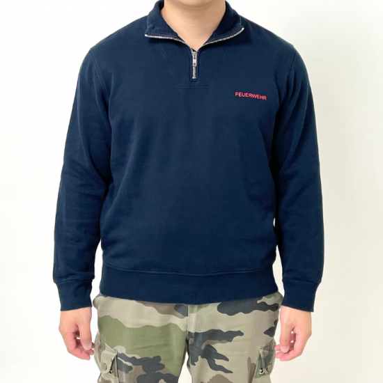 ドイツ消防 FEUERWEHR ネイビー ハーフジップ スウェットシャツ USED =
