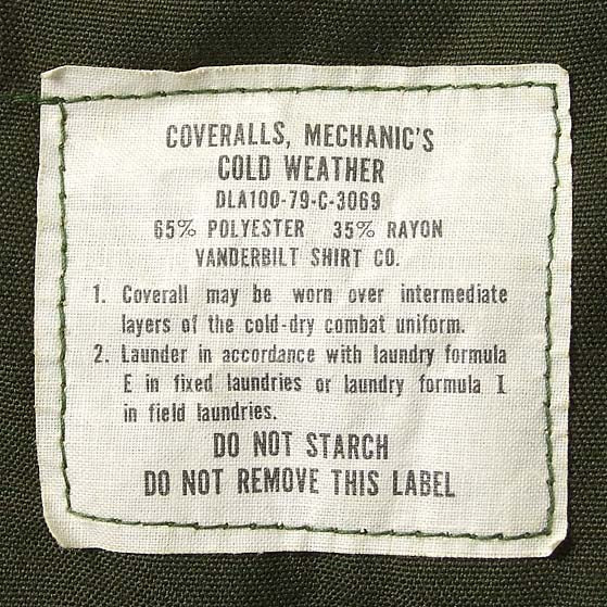 アメリカ軍 OD コールドウェザー メカニック カバーオール USED 563U