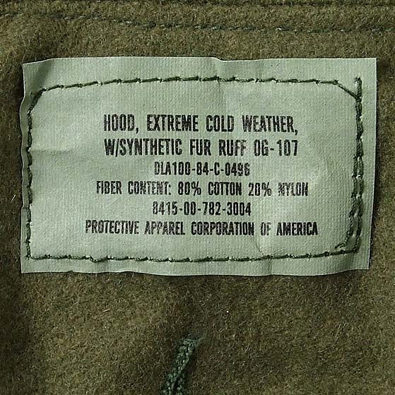アメリカ軍 M-65 パーカー用 アクリルファー フード 新品 65HOOD-N