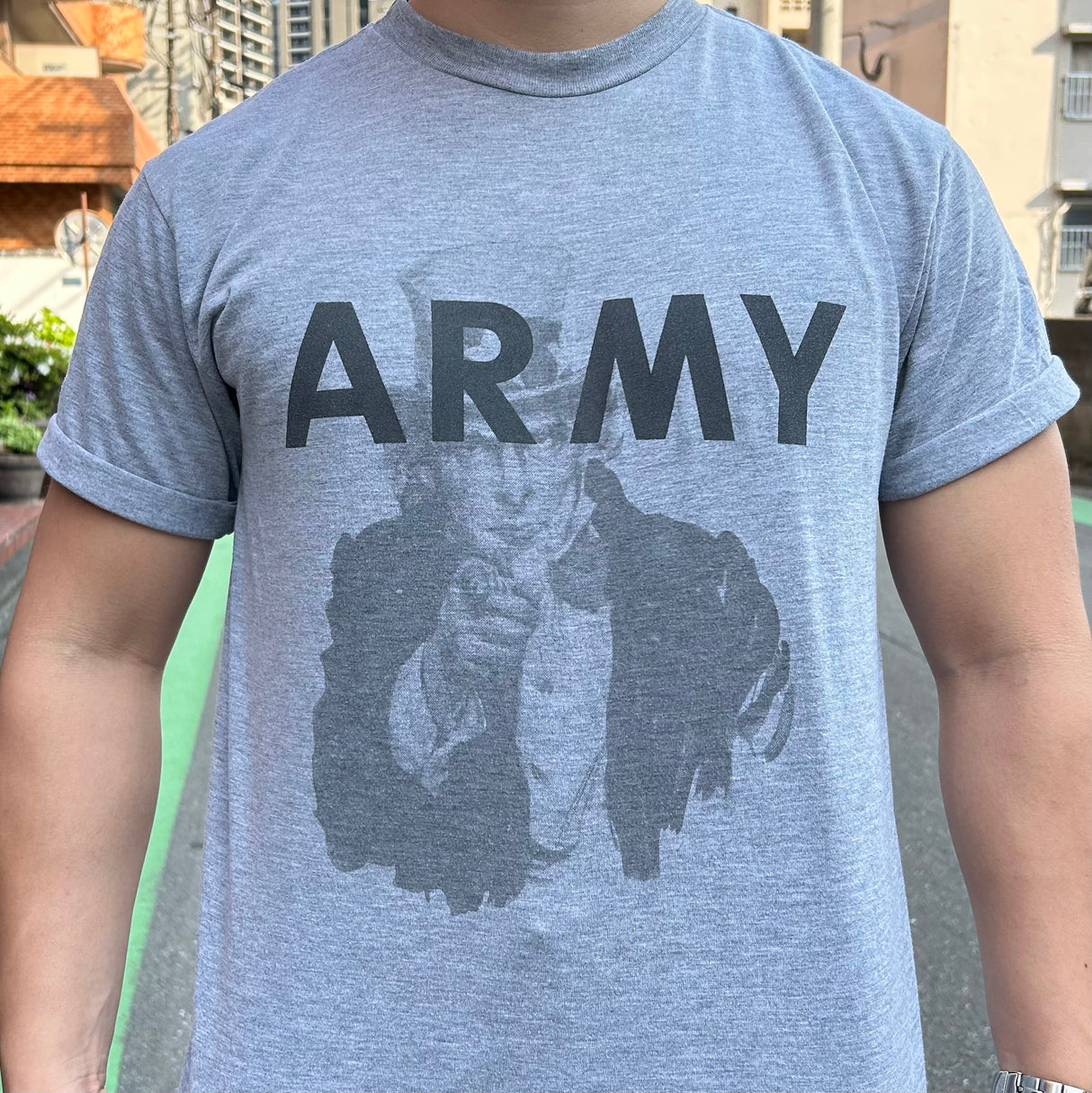 アメリカ軍 U.S.ARMY グレー "アンクルサム" IPFU リメイクTシャツ【FB-TS-ML0007B-】