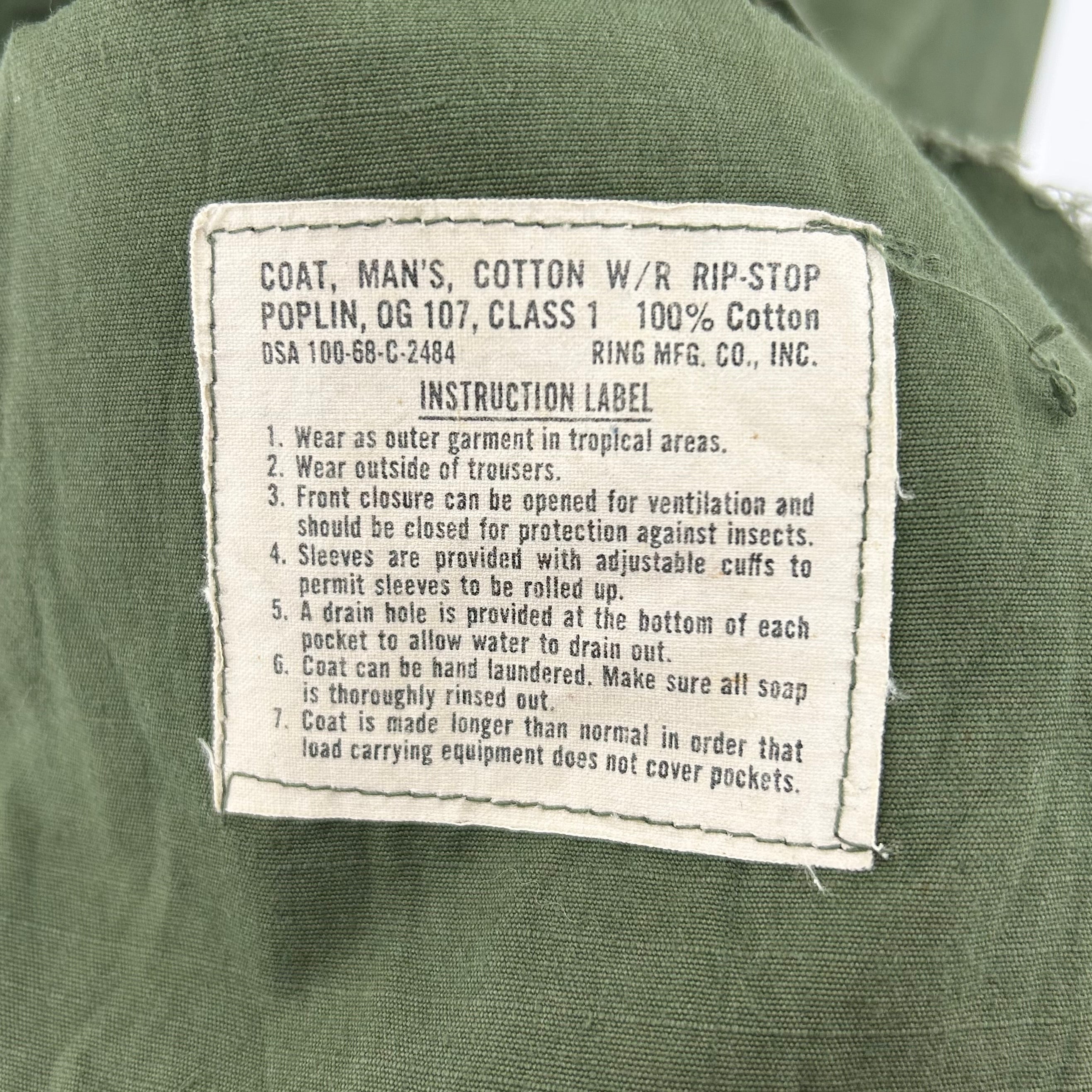 68年製 アメリカ軍 OG-107 リップストップ ジャングルファティーグ