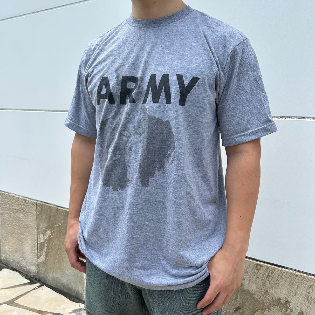 アメリカ軍 U.S.ARMY グレー "アンクルサム" IPFU リメイクTシャツ【FB-TS-ML0007B-】
