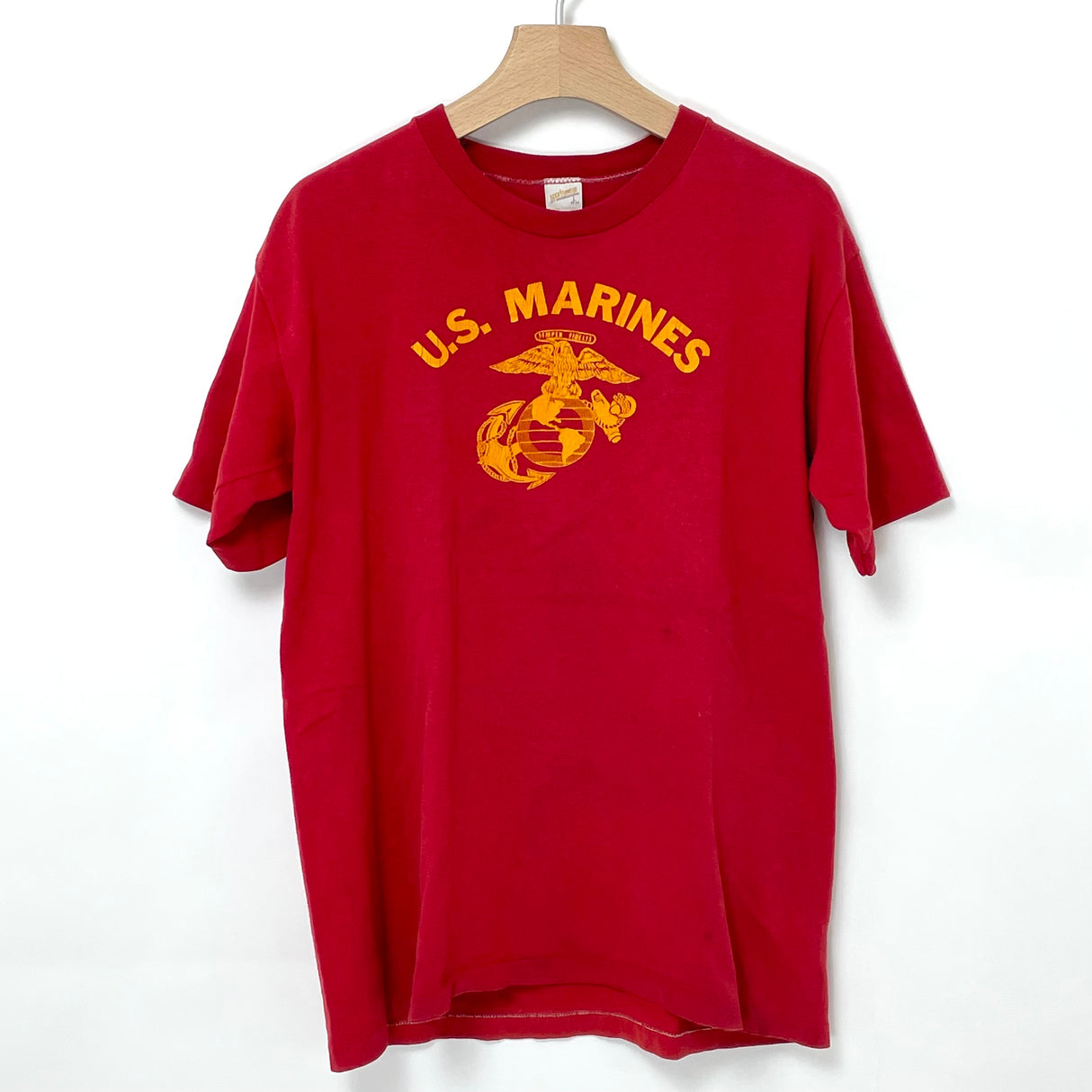1970s sportswear U.S. MARINES レッド ヴィンテージ コットンTシャツ "MADE IN USA" Lサイズ【FB-TS-0001C-】
