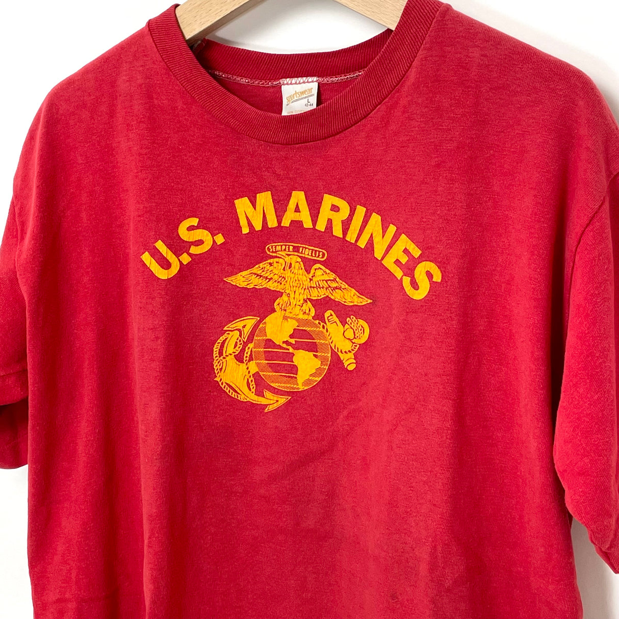 1970s sportswear U.S. MARINES レッド ヴィンテージ コットンTシャツ "MADE IN USA" Lサイズ【FB-TS-0001C-】