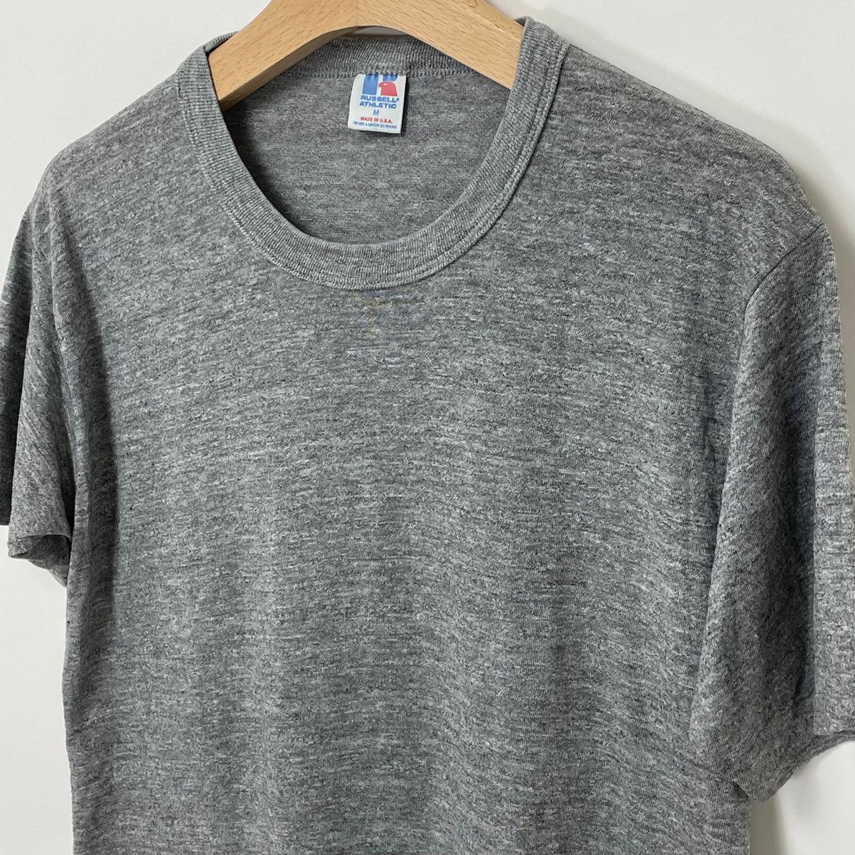 【美品】1980s RUSSELL/ラッセル グレー ヴィンテージ 無地Tシャツ "MADE IN USA" Mサイズ【FB-TS-0002A-】