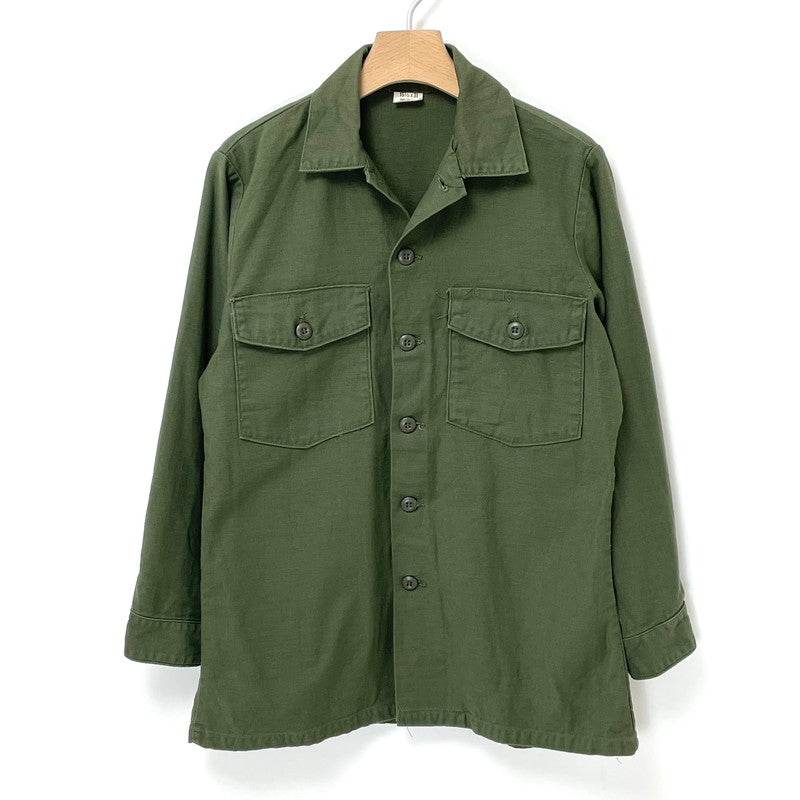 【美品・希少サイズ】70s アメリカ軍 U.S.ARMY OG-107 コットンサテン ユーティリティー ファティーグシャツ 4thモデル サイズ表記15.5X31【FB-SH-ML0007A=】