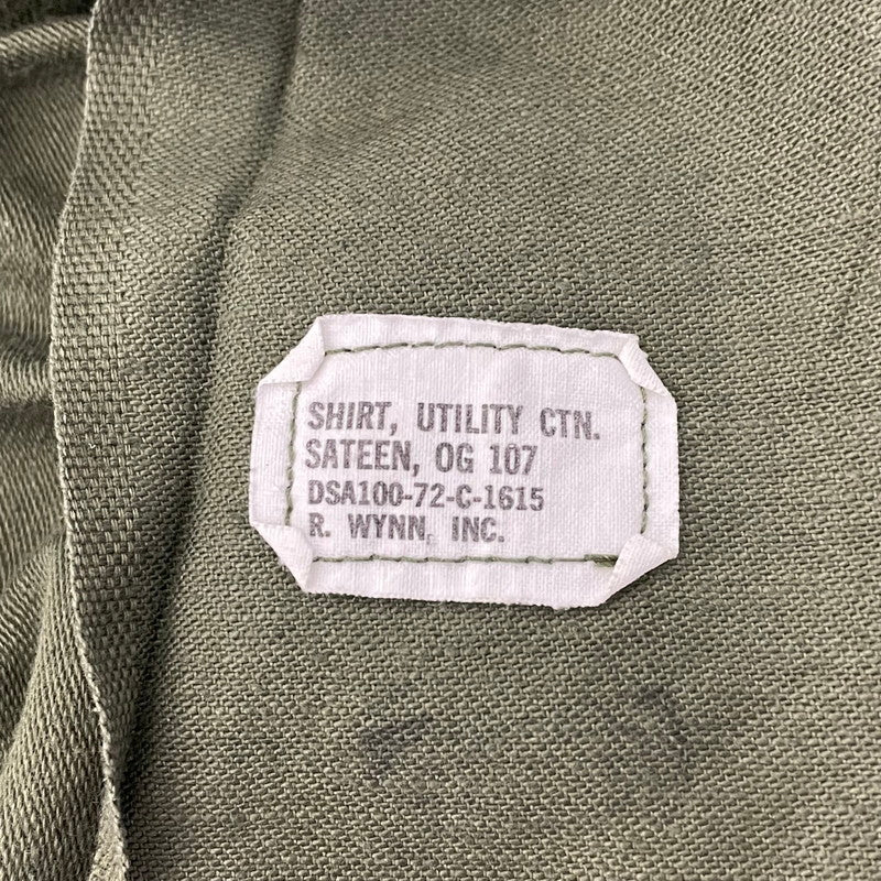 【美品・希少サイズ】70s アメリカ軍 U.S.ARMY OG-107 コットンサテン ユーティリティー ファティーグシャツ 4thモデル サイズ表記15.5X31【FB-SH-ML0007A=】