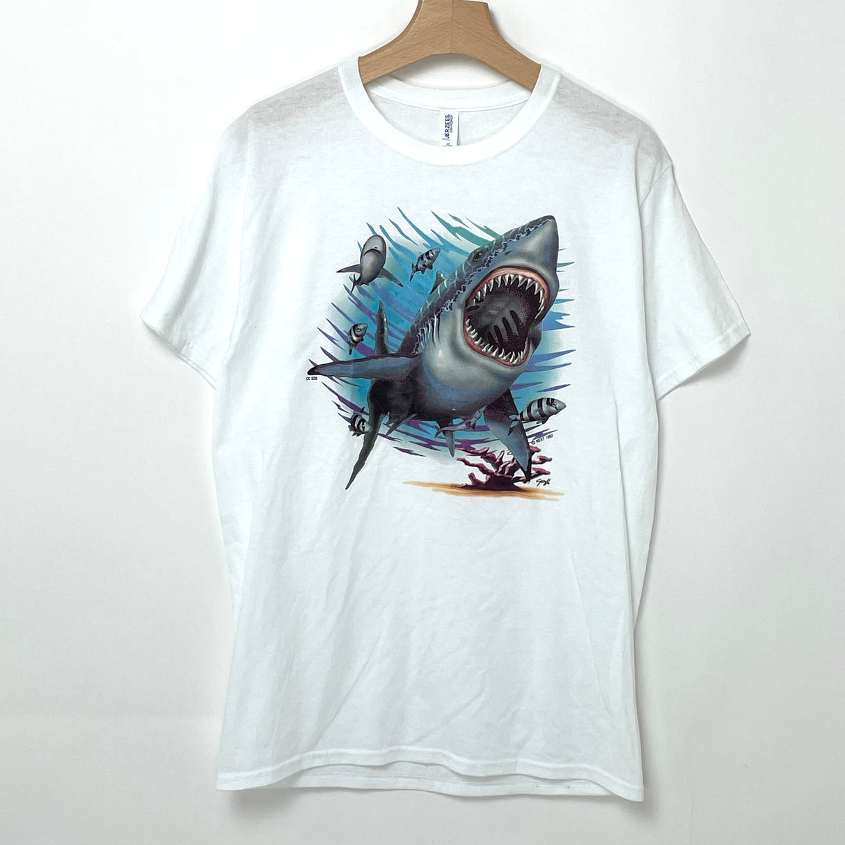 JERZEES/ジャージーズ ホワイト シャーク ヴィンテージ ドライパワーTシャツ Mサイズ【FB-TS-0045B-】