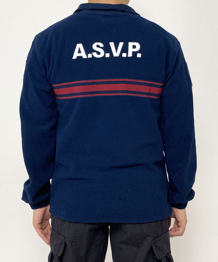 フランス警備隊 ASVP ネイビー レッドストライプ ハーフZIP フリースシャツ 新品 F40RN