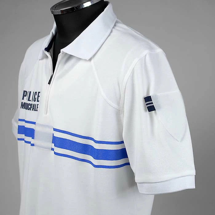 フランス自治体警察 POLICE MUNICIPALE ホワイト ハーフジップ ポロシャツ 新品 F99N-