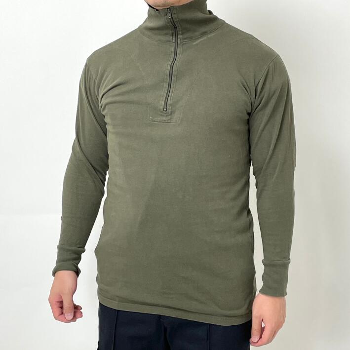 (5/2まで特価)ドイツ軍 OD ハーフジップ トリコットプルオーバーシャツ USED G21U-