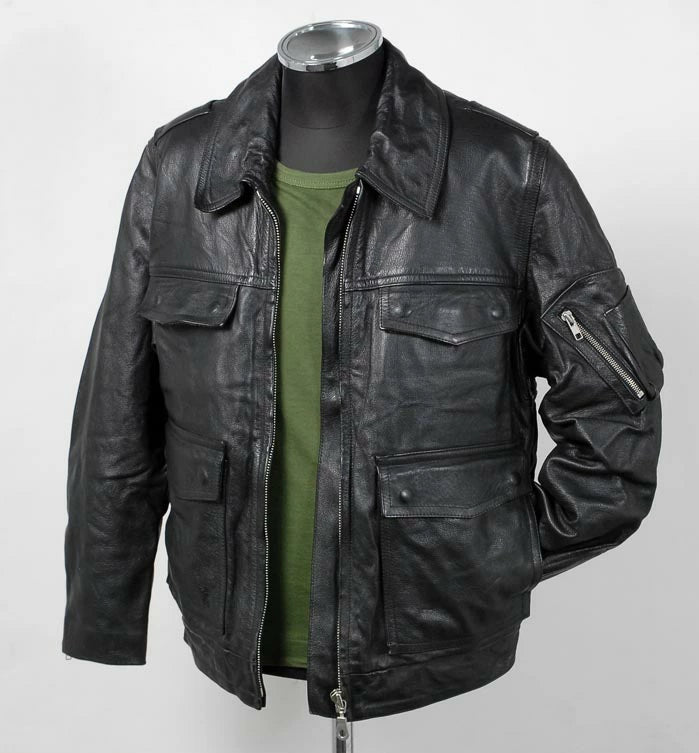 ドイツ警察 POLIZEI フラップポケット レザージャケット バックプリント付 USED G2UP