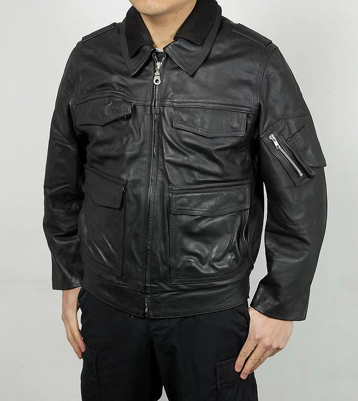 ドイツ警察 POLIZEI フラップポケット レザージャケット バックプリント付 USED G2UP