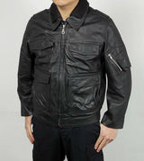 ドイツ警察 POLIZEI フラップポケット レザージャケット バックプリント付 USED G2UP