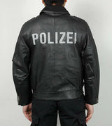 ドイツ警察 POLIZEI フラップポケット レザージャケット バックプリント付 USED G2UP