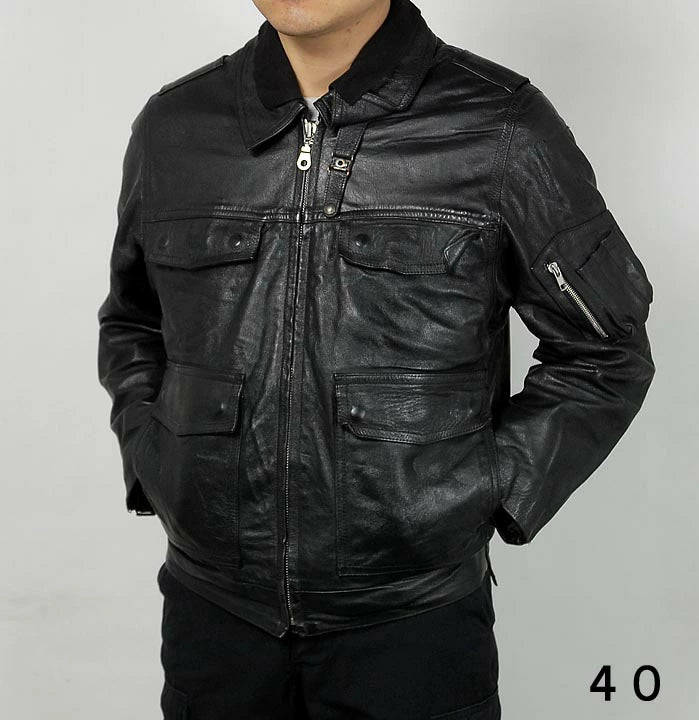 ドイツ警察 POLIZEI フラップポケット レザージャケット バックプリント付 USED G2UP