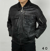 ドイツ警察 POLIZEI フラップポケット レザージャケット バックプリント付 USED G2UP