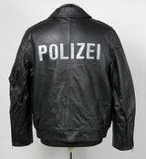 ドイツ警察 POLIZEI フラップポケット レザージャケット バックプリント付 USED G2UP