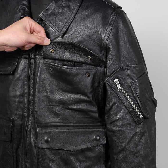 ドイツ警察 POLIZEI フラップポケット レザージャケット バックプリント付 USED G2UP